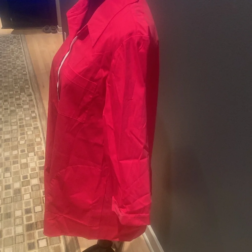 Women's Lafayette 148 hot pink Tunic length Button-Up Shirt. Size 10 - Picture 3 of 6